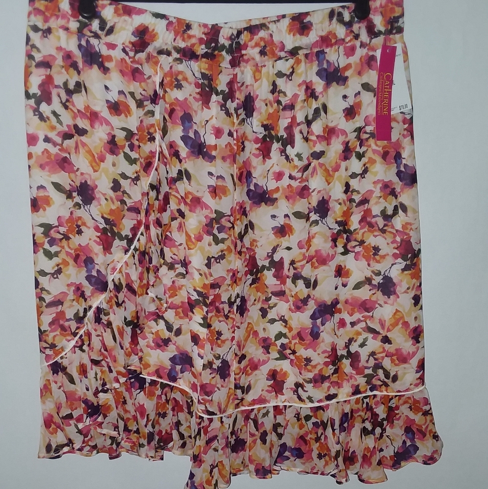 NWT Catherine Melandrino orange floral skirt